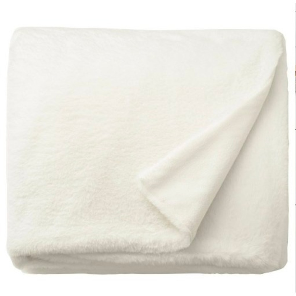 IKEA SOLTULPAN White Faux Fur Throw Blanket 51x67 505.441.36 New